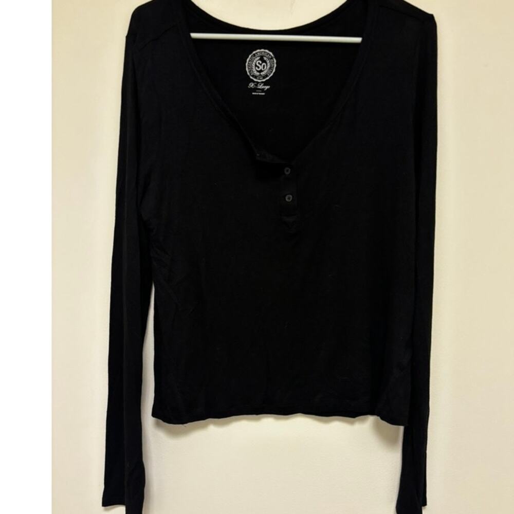 SO Juniors XL Black Hacci Knit Henley Long Sleeve Shirt Top NWT Kohl’s